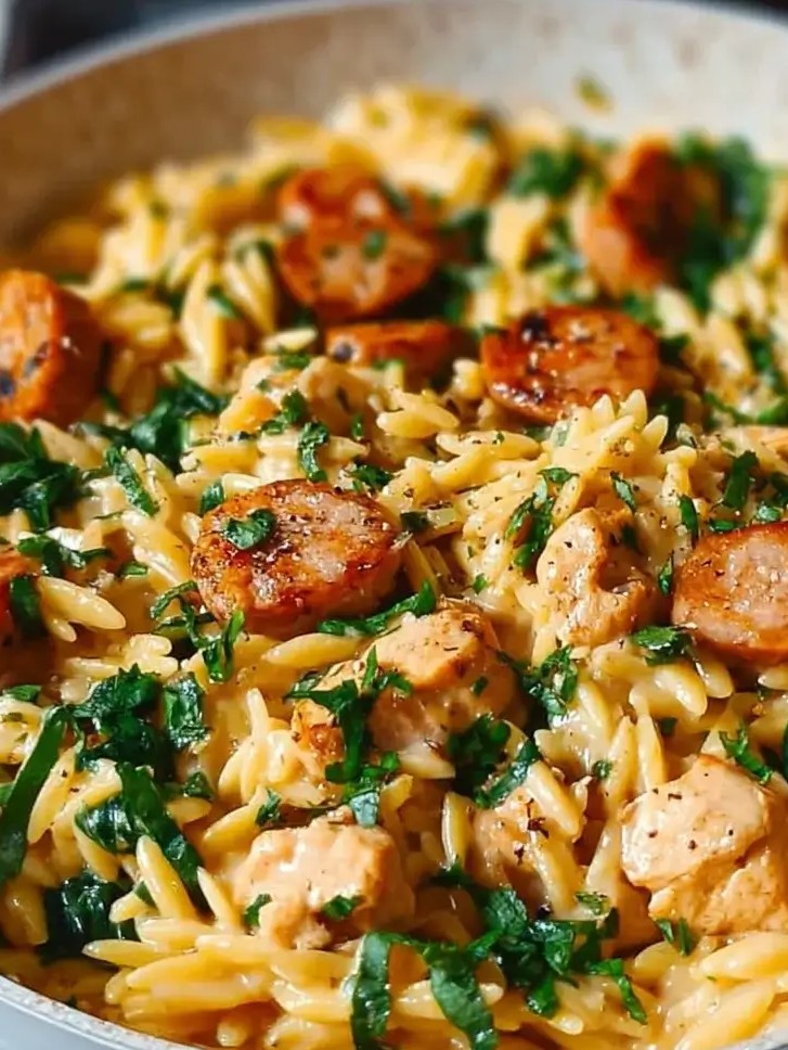 Cremige Hähnchen-Wurst-Orzo-Pfanne: Ein Genuss, den Sie lieben werden!
