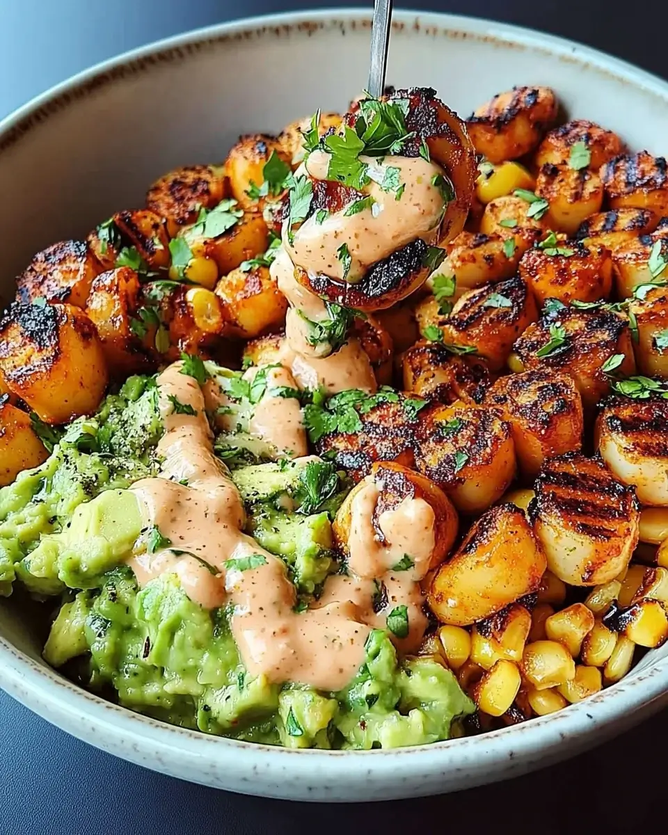 Gegrillte Garnelen-Bowl mit Avocado-Mais-Salsa entdecken!