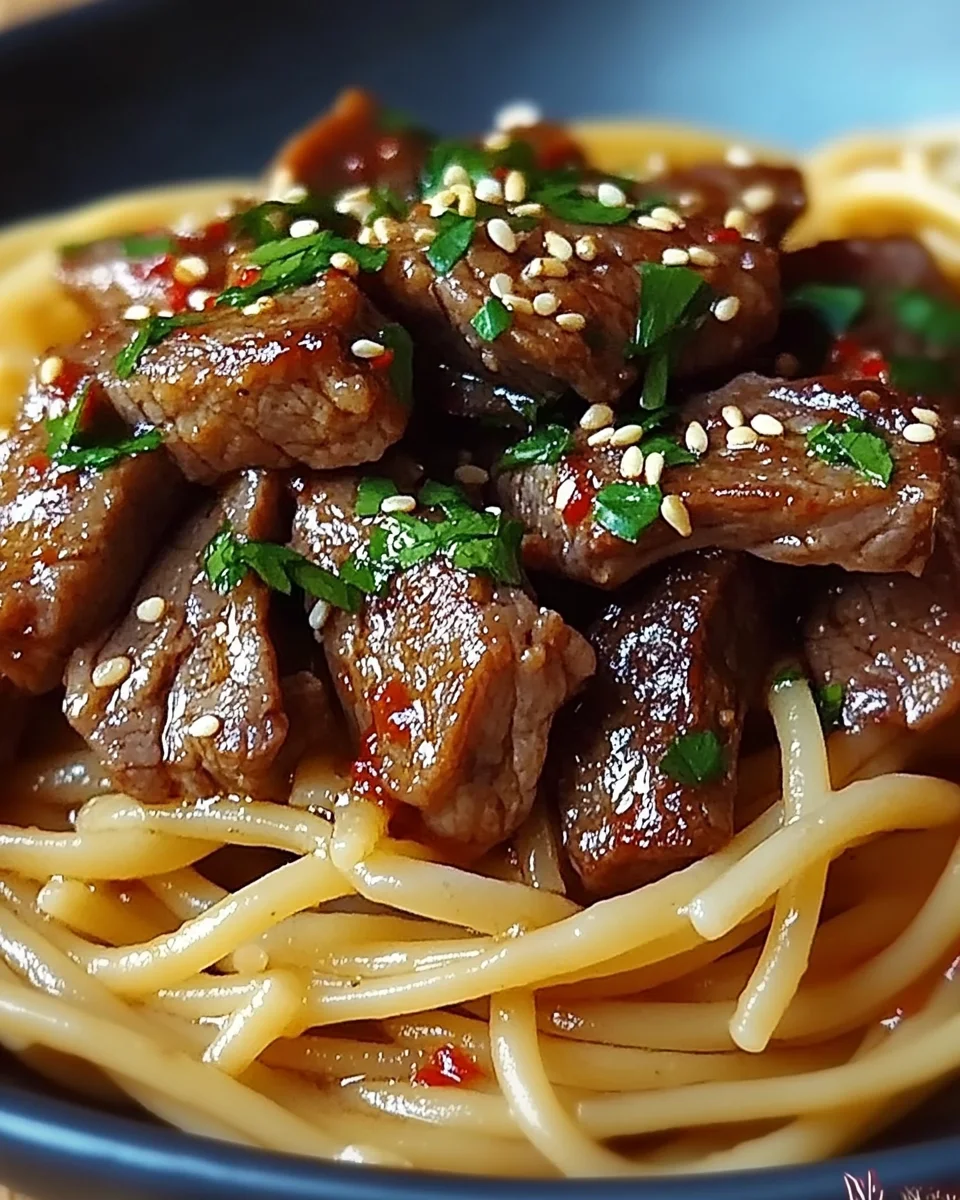 Süß-scharfe Knoblauch-Rindersteak-Pasta einfach genießen!