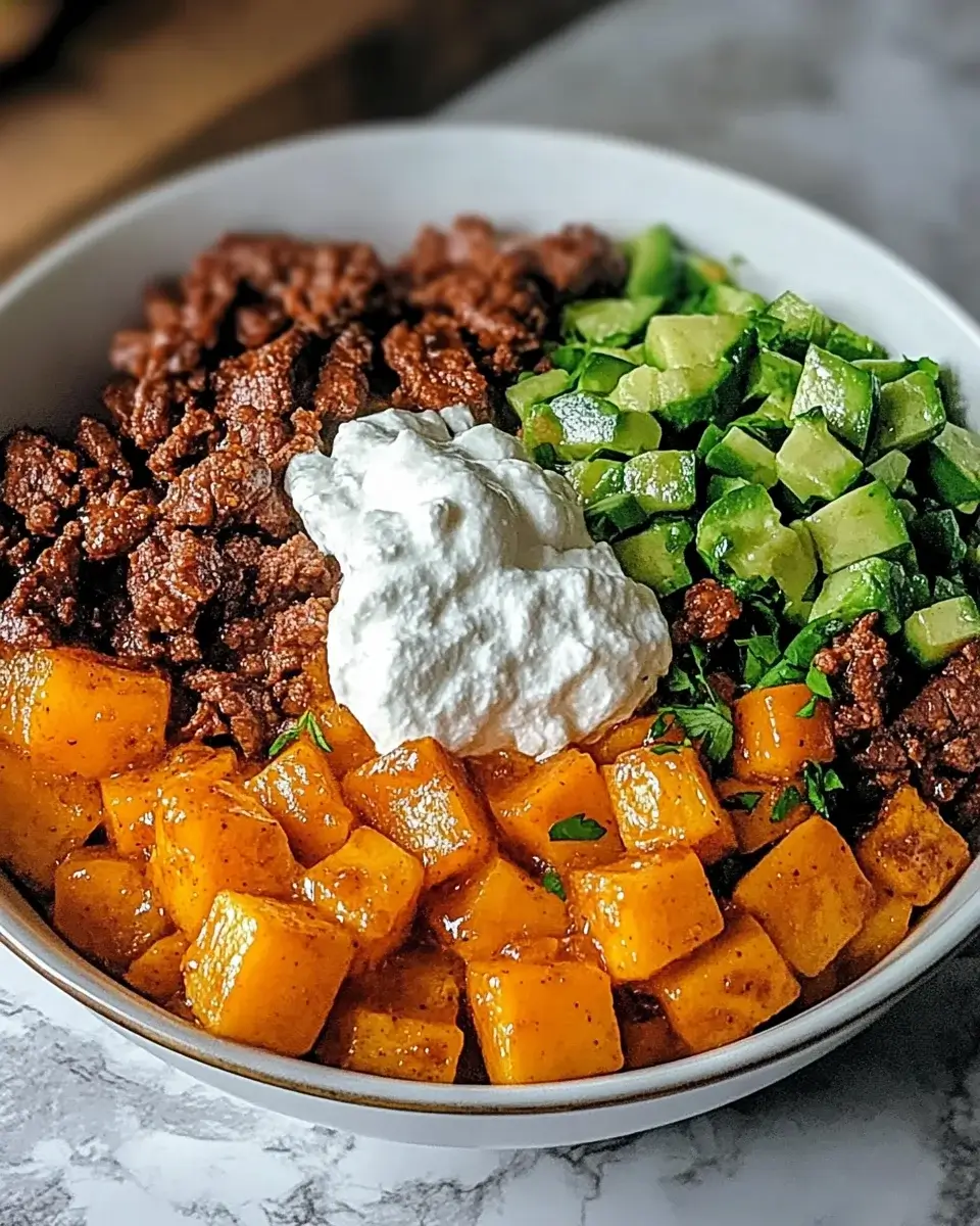 Süßkartoffel-Rindfleisch-Bowl mit scharfem Honig genießen!