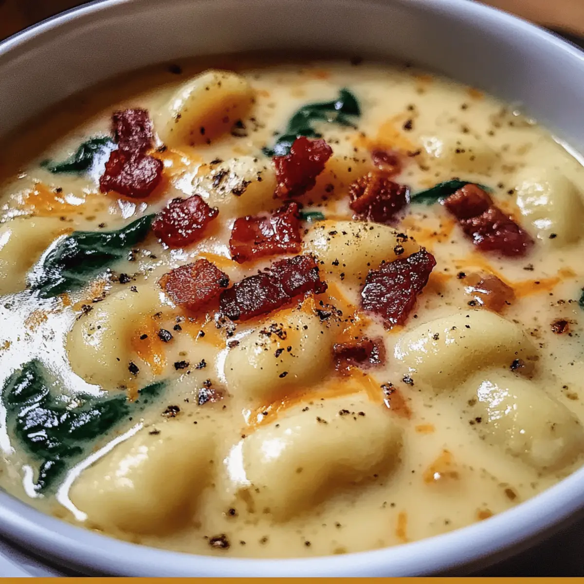 Cremige Gnocchi Suppe mit Bacon und Cheddar