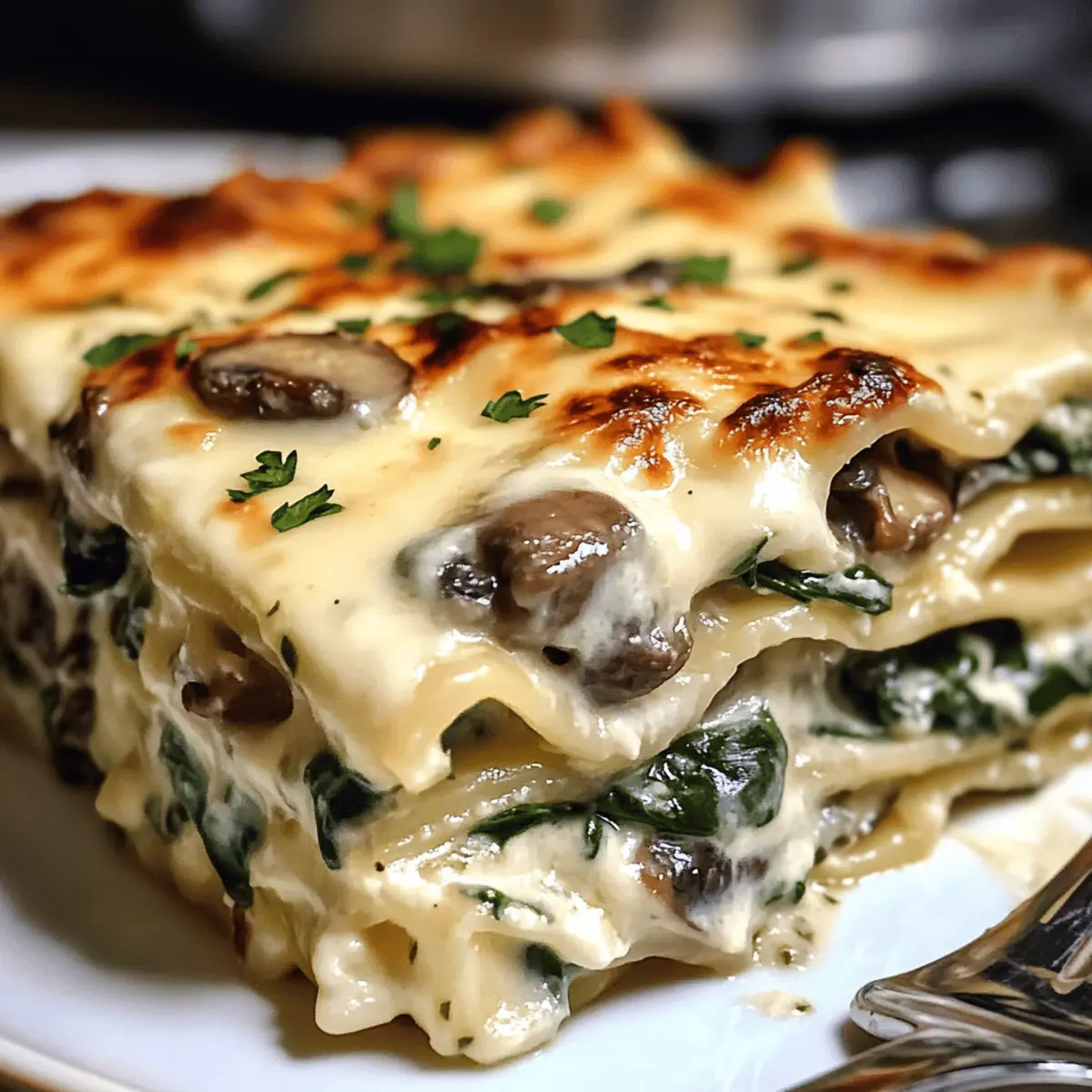 Cremige Spinat-Mushroom Lasagne mit Weißsauce