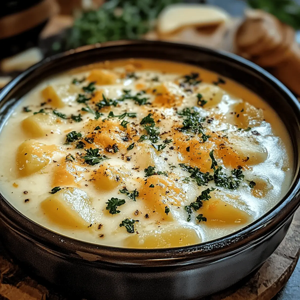 Herzhafter Cheddar Knoblauch Kartoffelsuppe