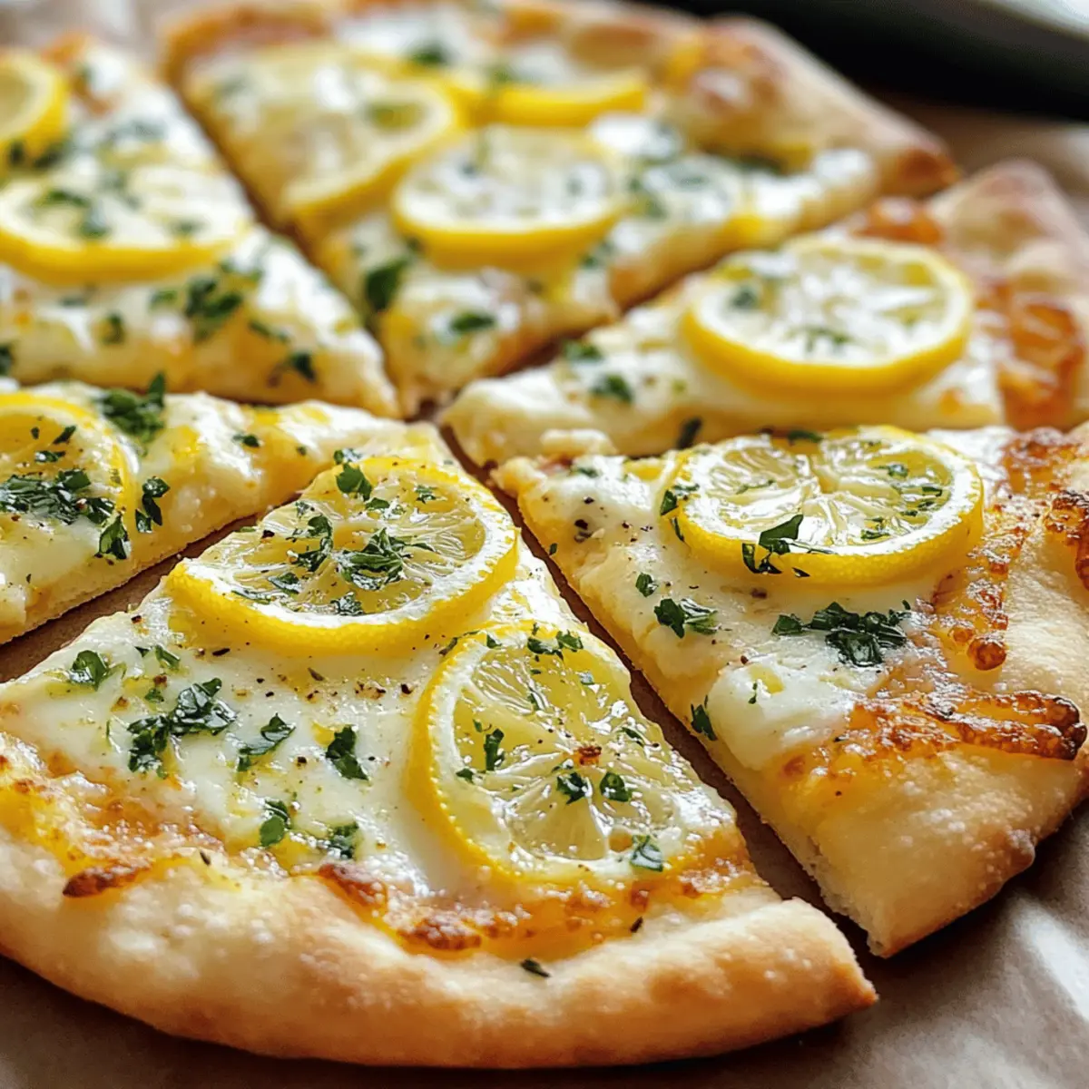 Zitronenpizza mit Mozzarella und Kräutern