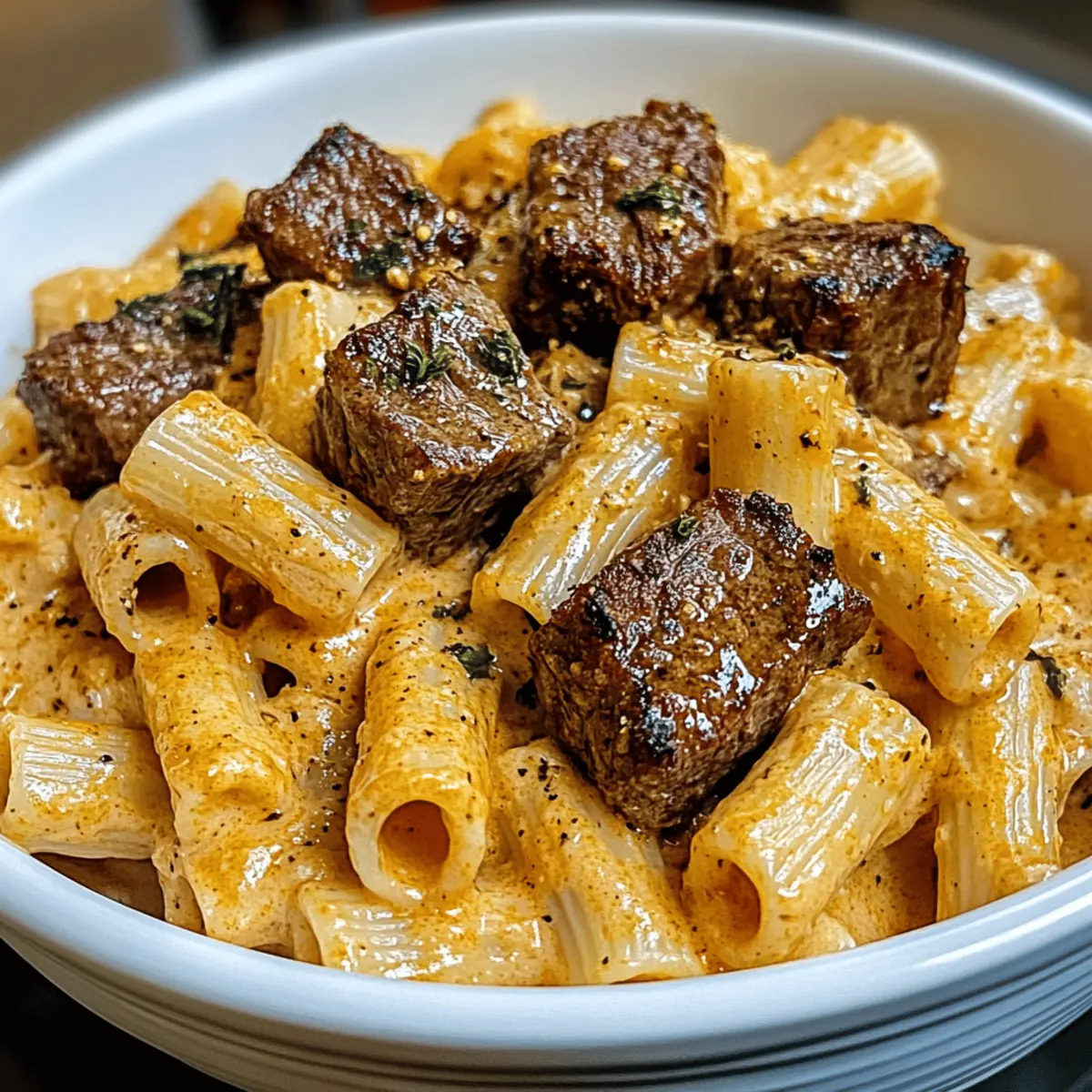 Cajun Steak Tipps mit cremiger Rigatoni-Soße
