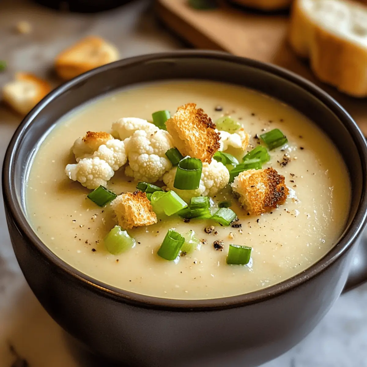 Cremige Knoblauch-Cheddar Blumenkohlsuppe