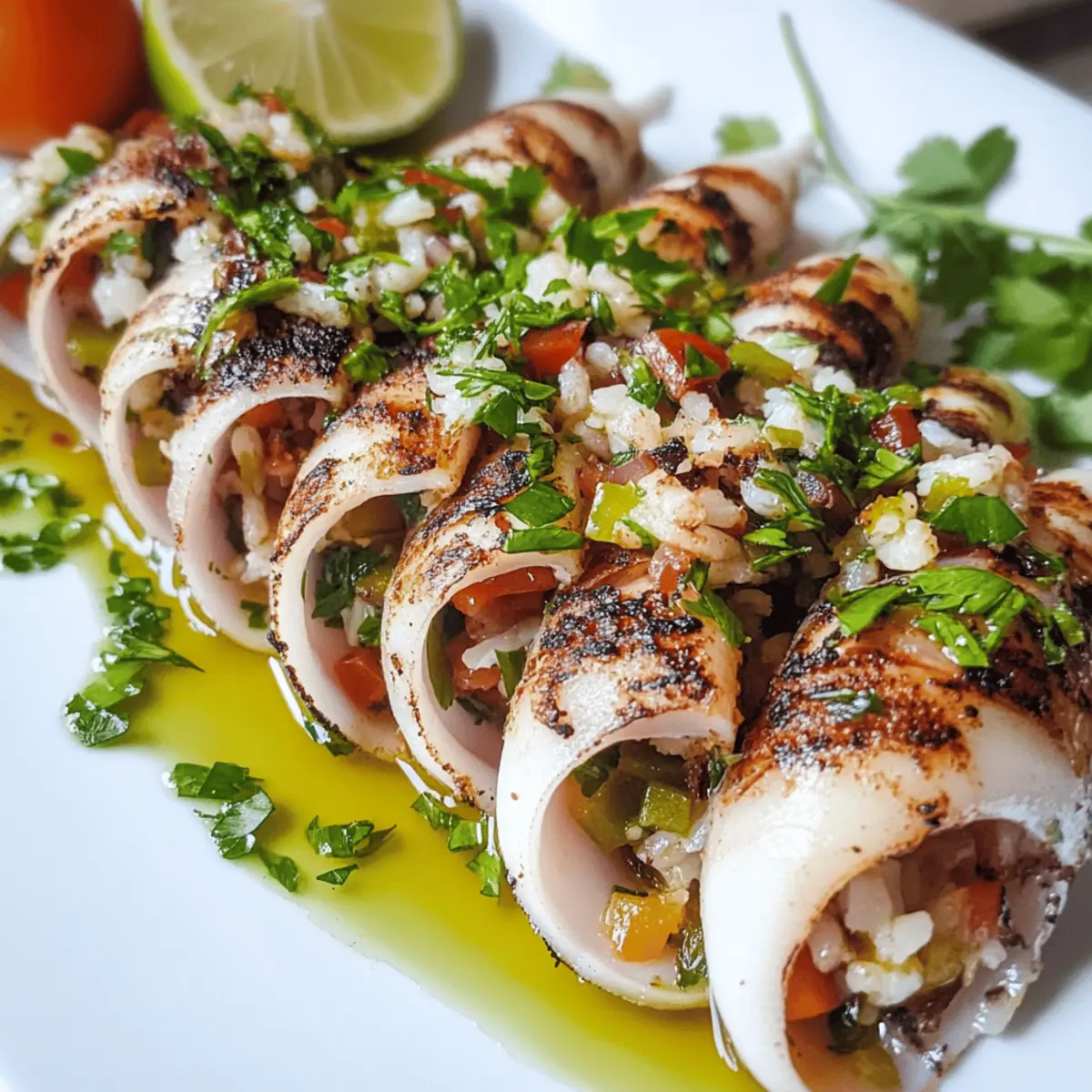 Der Ausgang: Gegrillter gefüllter Tintenfisch