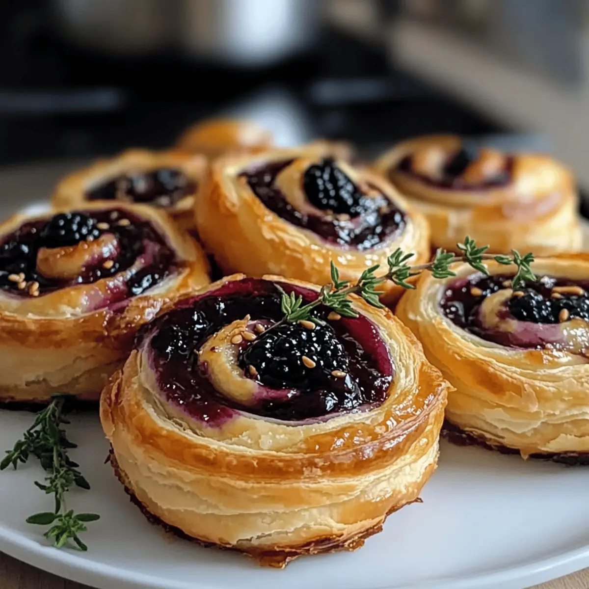 Schwarze Johannisbeermarmelade und Brie Pinwheels