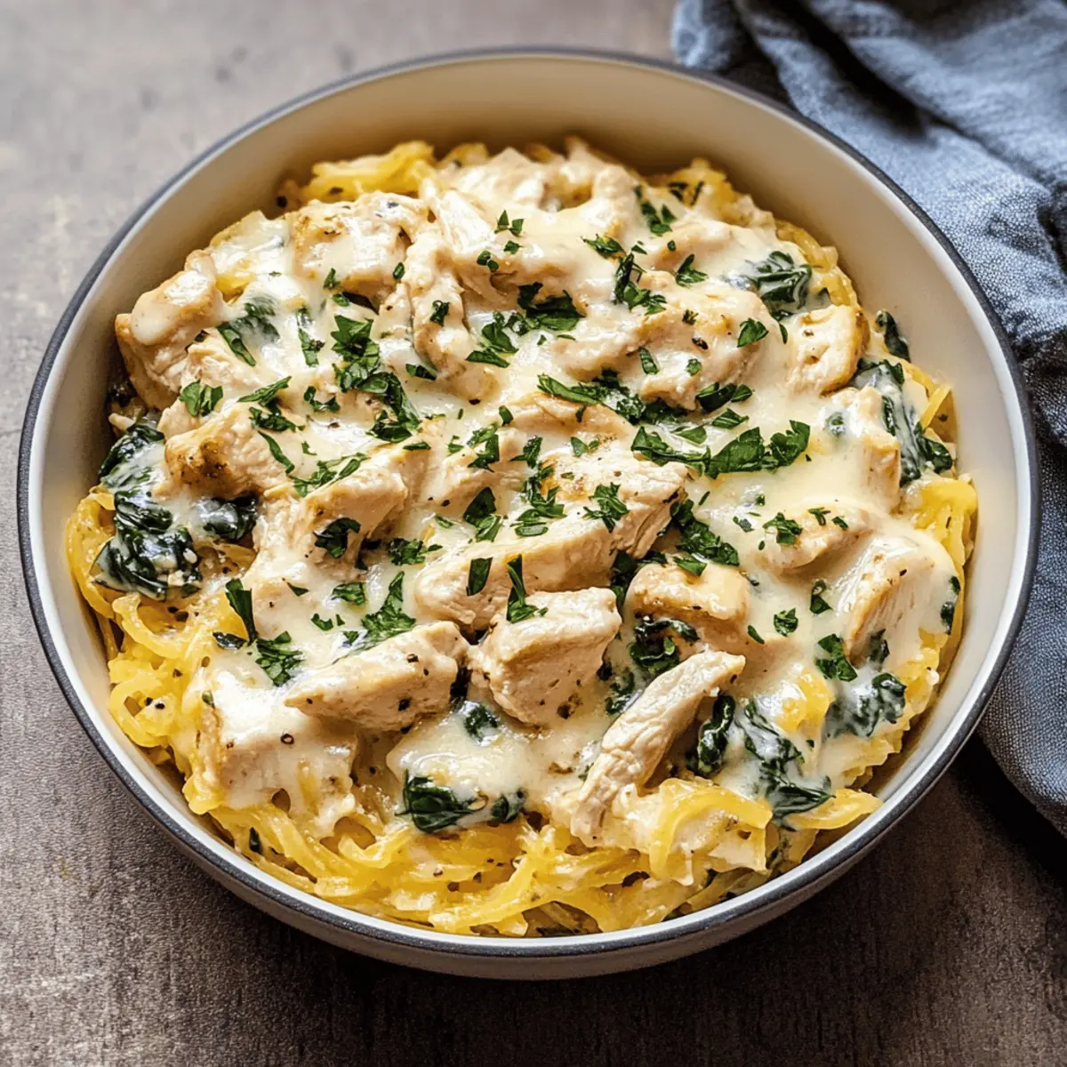 Der Ausgang: Leichtes Hähnchen-Spinat Alfredo
