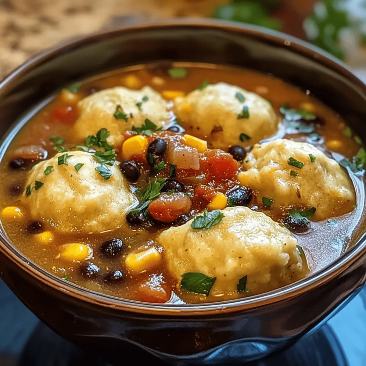 Herzhafte Tamale-Suppe mit fluffigen Knödeln