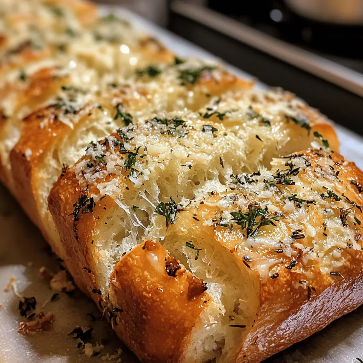 Knuspriges Knoblauch Parmesan Kräuterbrot der Ausgang