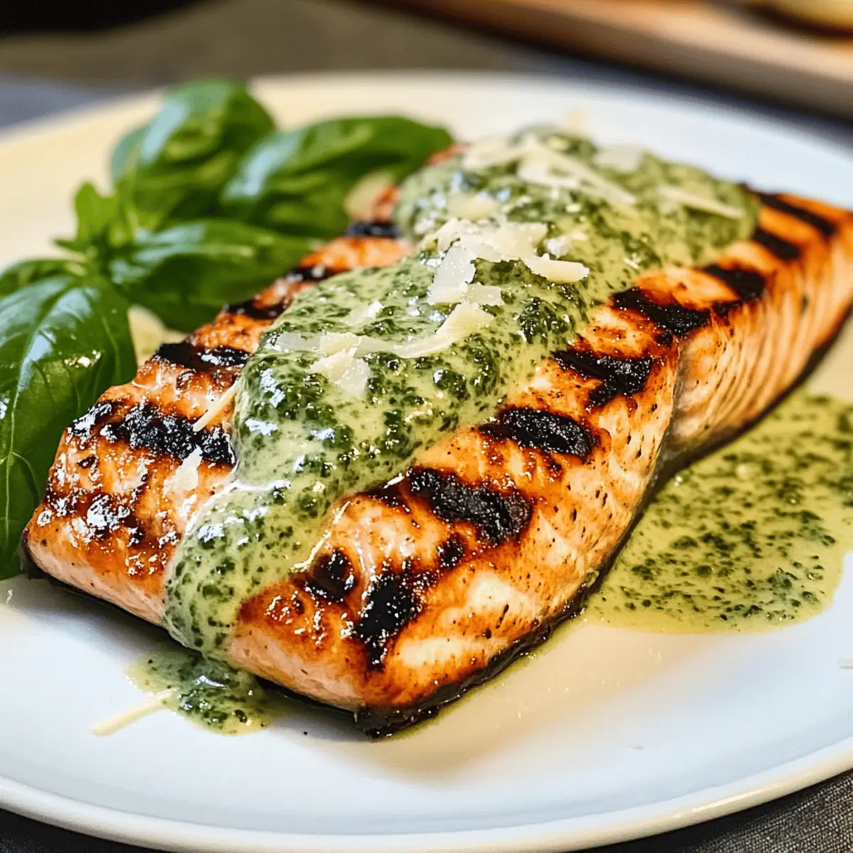 Gegrillter Lachs mit cremiger Pesto-Sauce