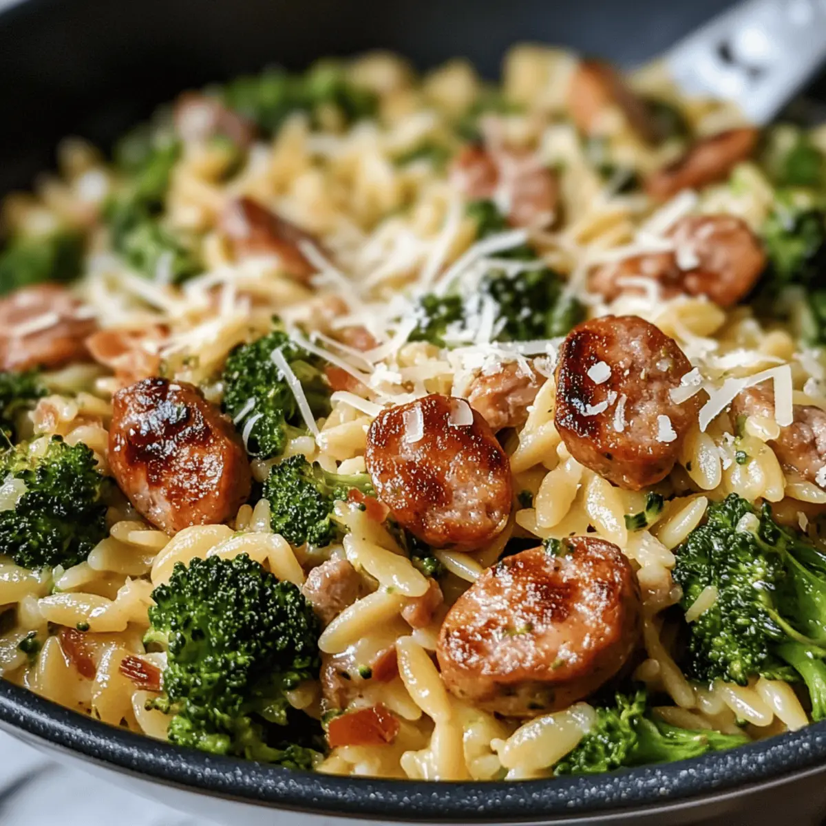 Ein-Pfannen-Rezept für Wurst-Brokkoli-Orzo