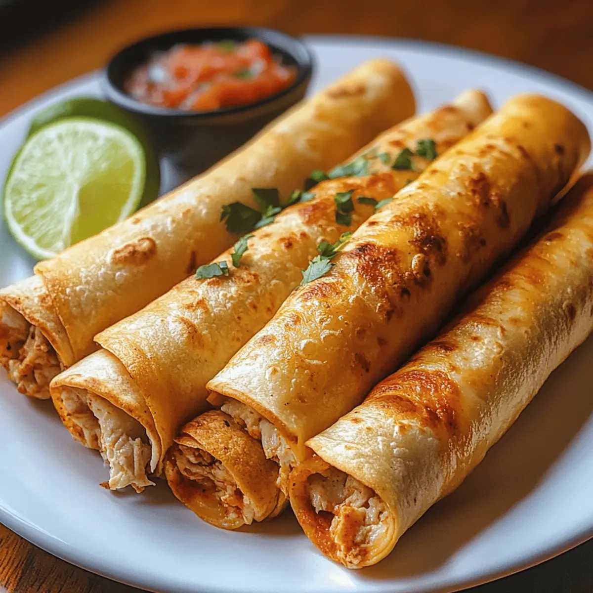 Krosse im Ofen gebackene Hühnchen-Taquitos