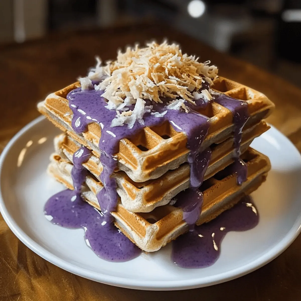 Ube Waffeln mit Macapuno Sirup Genuss