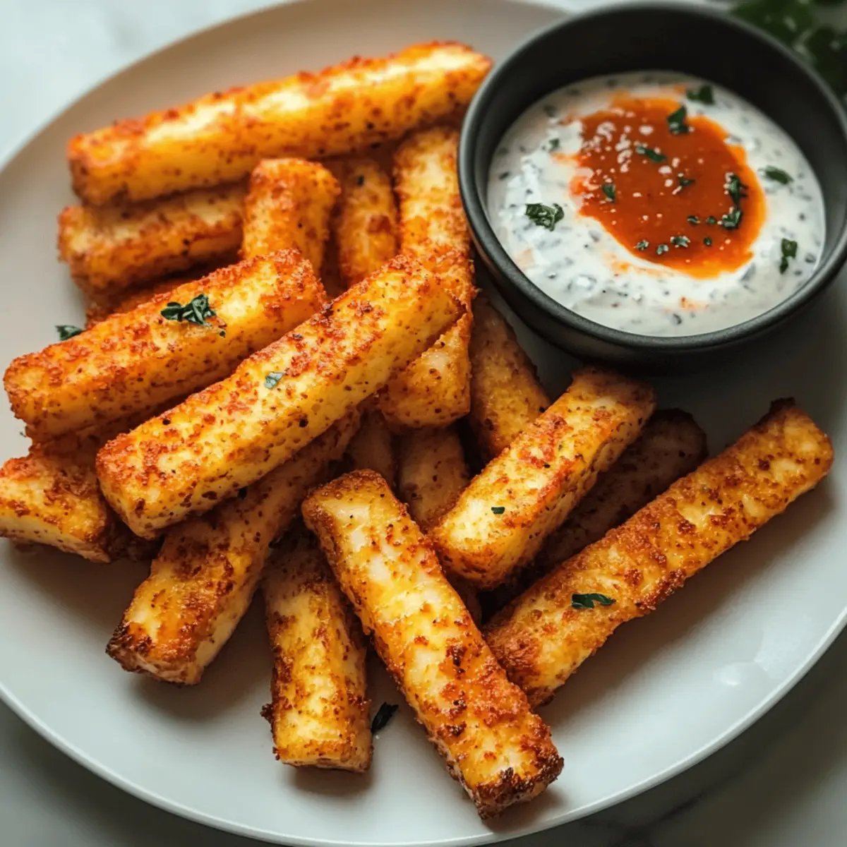 Airfryer Halloumi Pommes mit würzigem Dip
