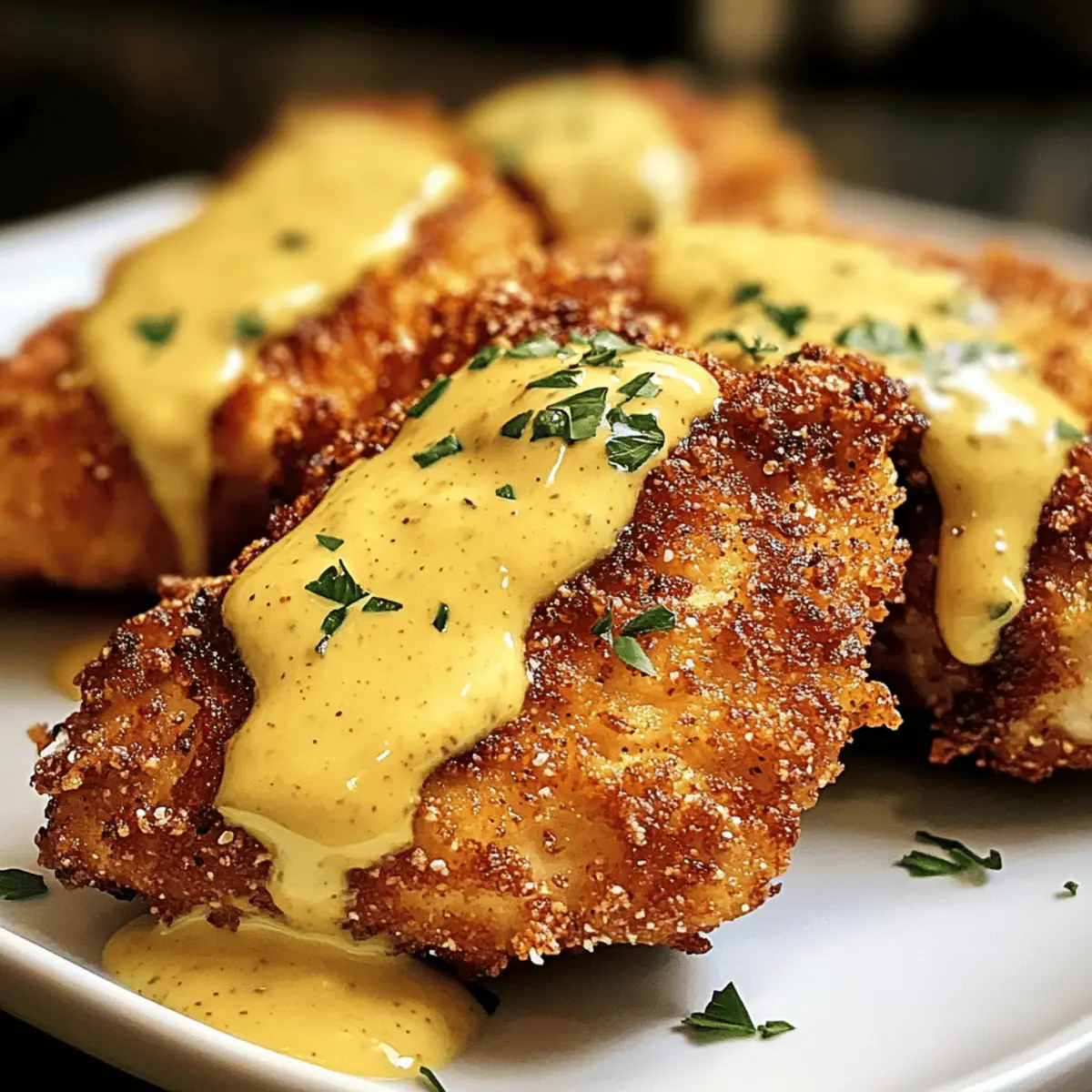 Brezenhühnchen mit Senf-Cheddar-Sauce