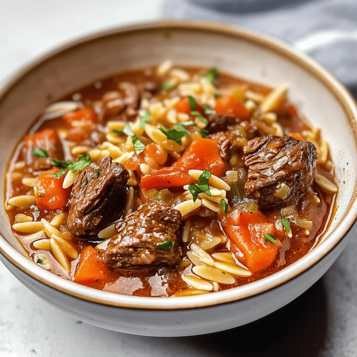 Der Ausgang: Herzhaftes Rindergulasch mit Orzo