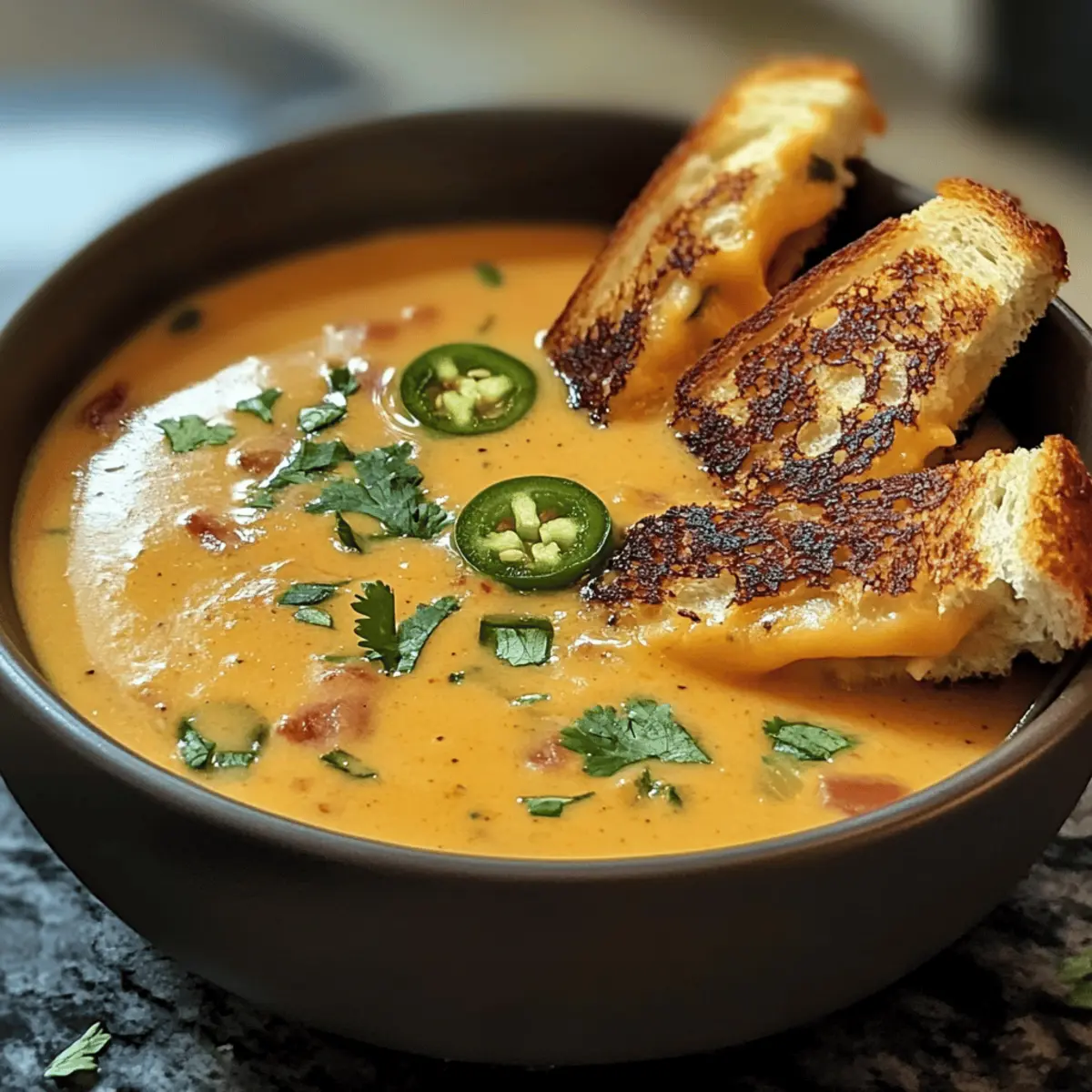 Spicy Jalapeño Popper Suppe mit Käse-Dipp