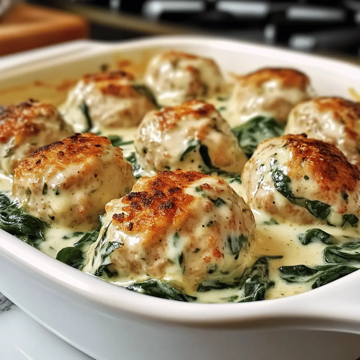Baked Chicken Ricotta Meatballs mit Spinat Sauce