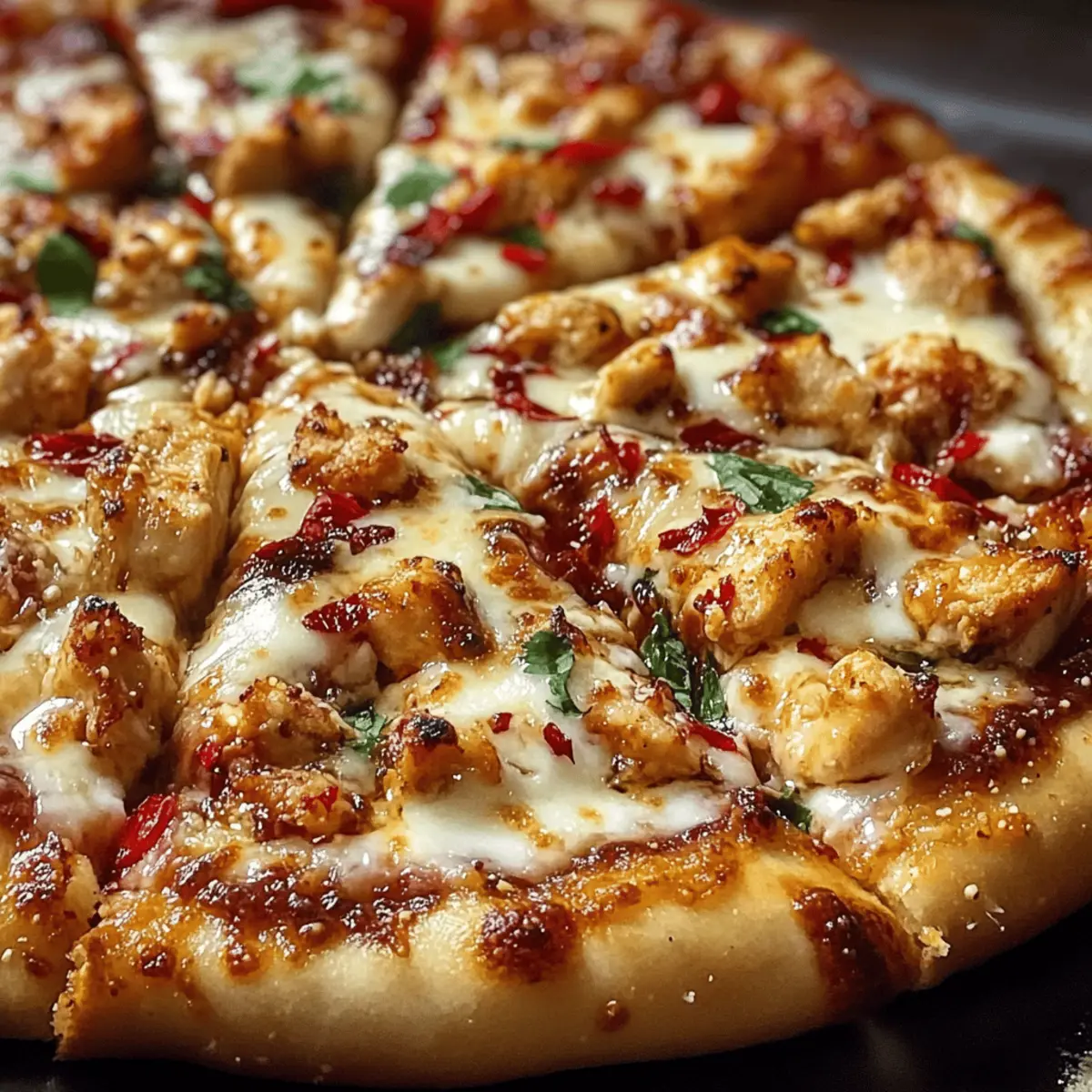 Köstliche Chili Knoblauch Hühnchen Pizza für Zuhause