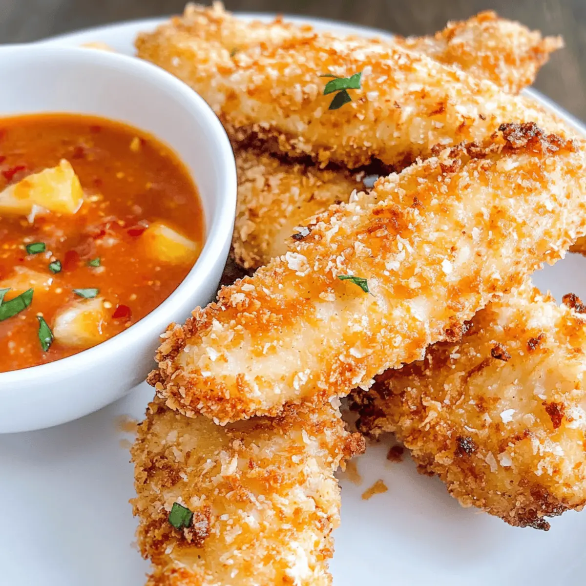 Crispy Kokosnuss Hähnchenstreifen mit Dipsauce