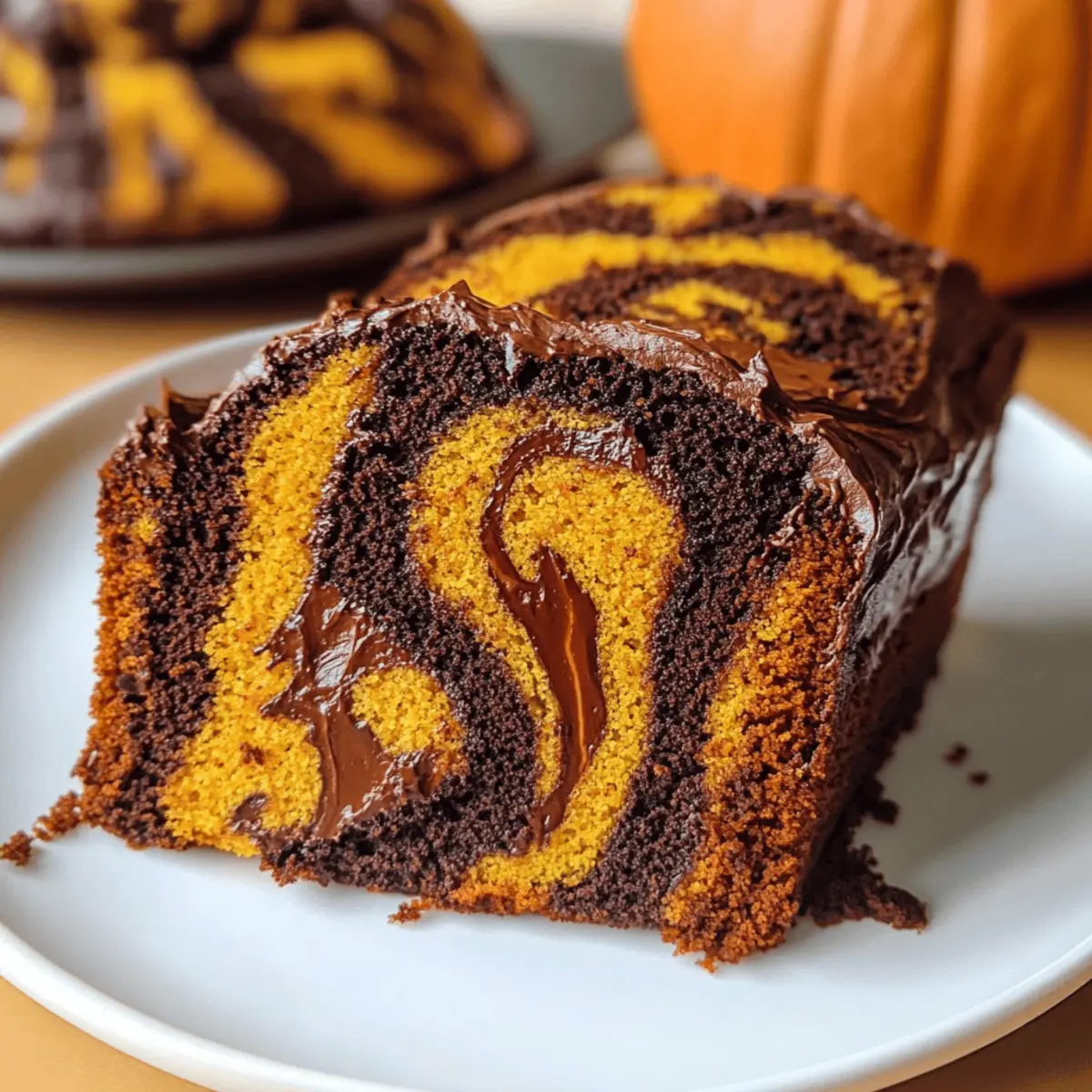 Veganer Kürbis Marmorkuchen mit Schokoladenswirls