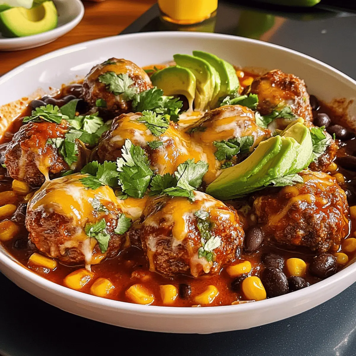 Enchilada Fleischbällchen mit Käse und Bohnen