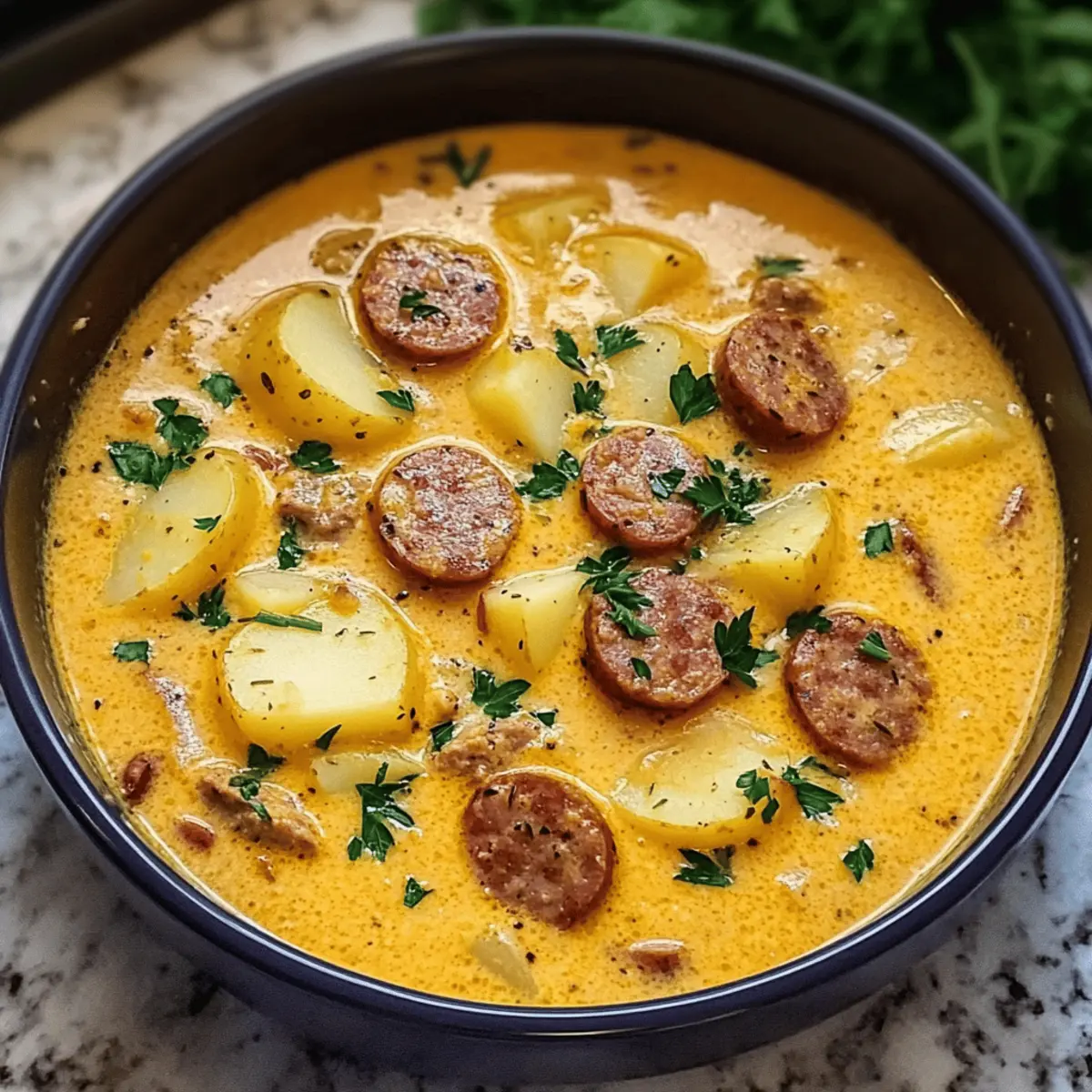 Cremige Cajun Kartoffelsuppe mit Andouille Würstchen