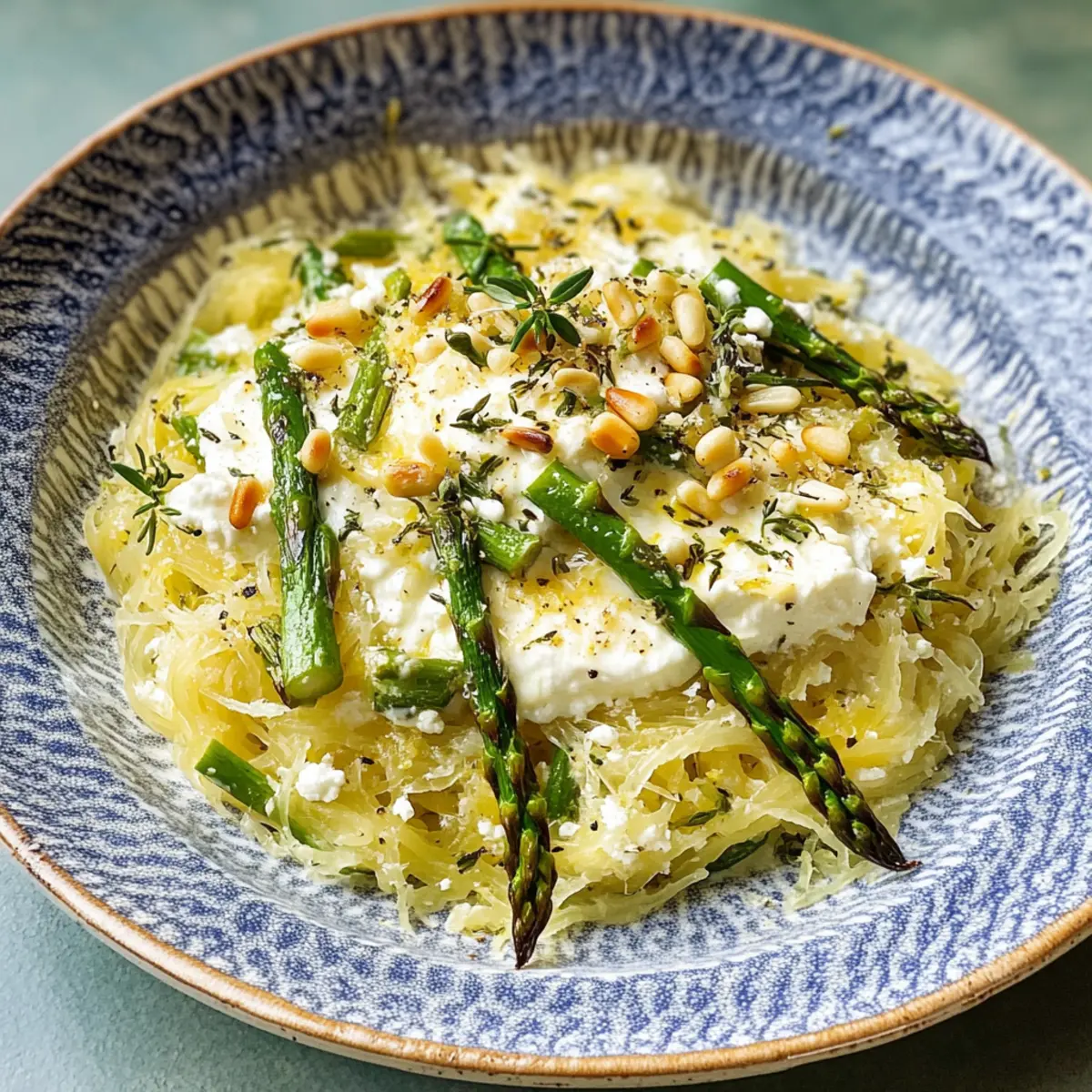 Spaghetti-Kürbis mit Ricotta und Frühlingsgemüse
