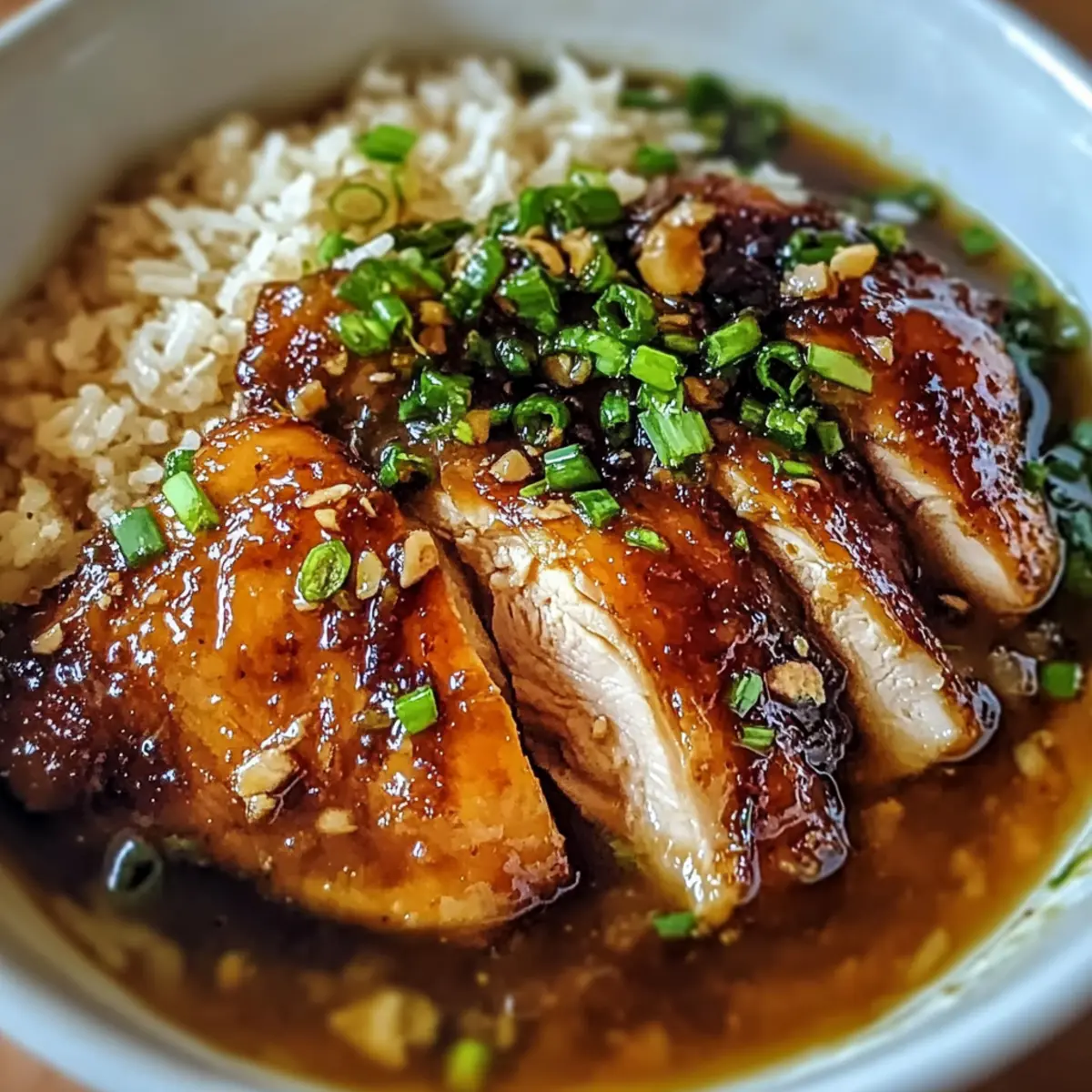 Karamellisierte Soja-Hühnchen mit Knoblauch-Ingwer-Brühe