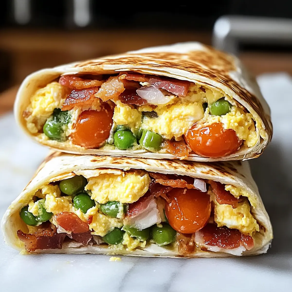 Bacon-Tomaten-Crunch-Wrap mit Rührei und Crème Fraîche