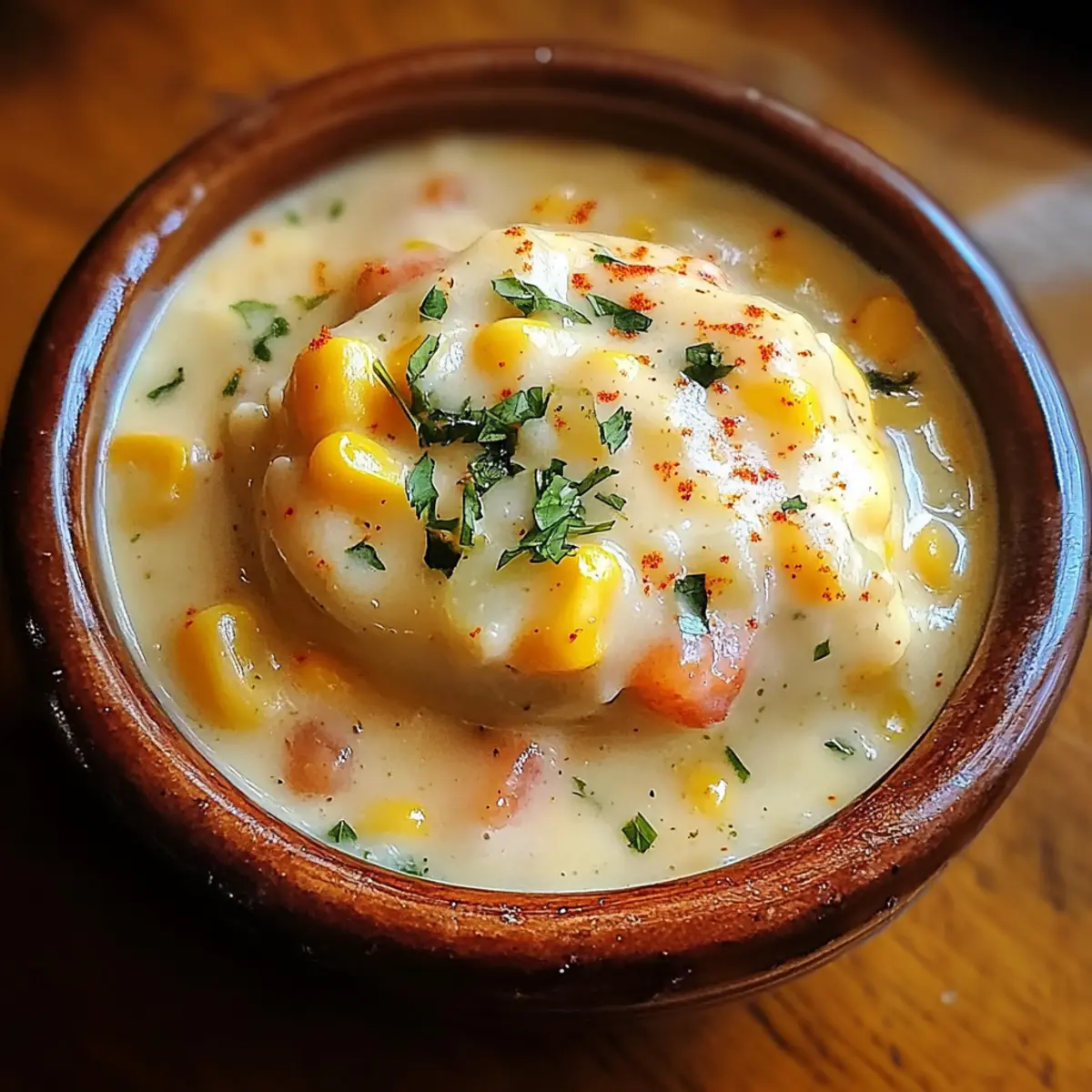 Cremige Mais- und Käsecremesuppe für Seelenwärmer