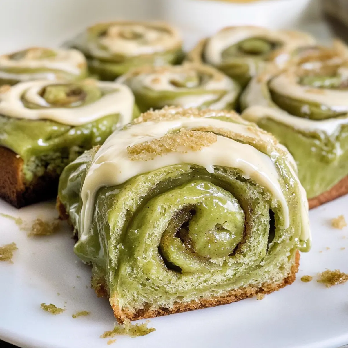 Fluffige Matcha Zimtschnecken mit Frischkäsefrosting