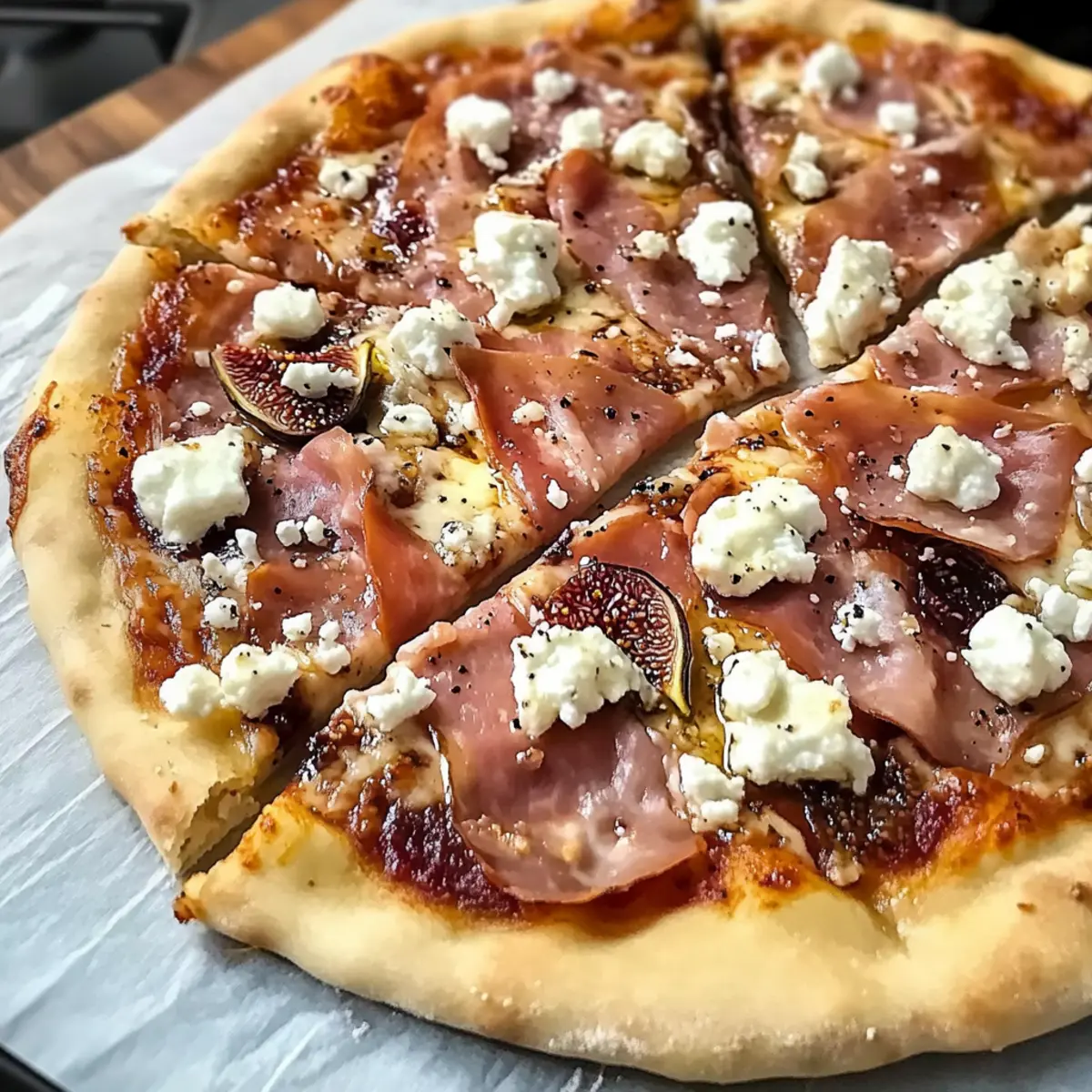 Einfache Feigenpizza mit Ziegenkäse und Prosciutto
