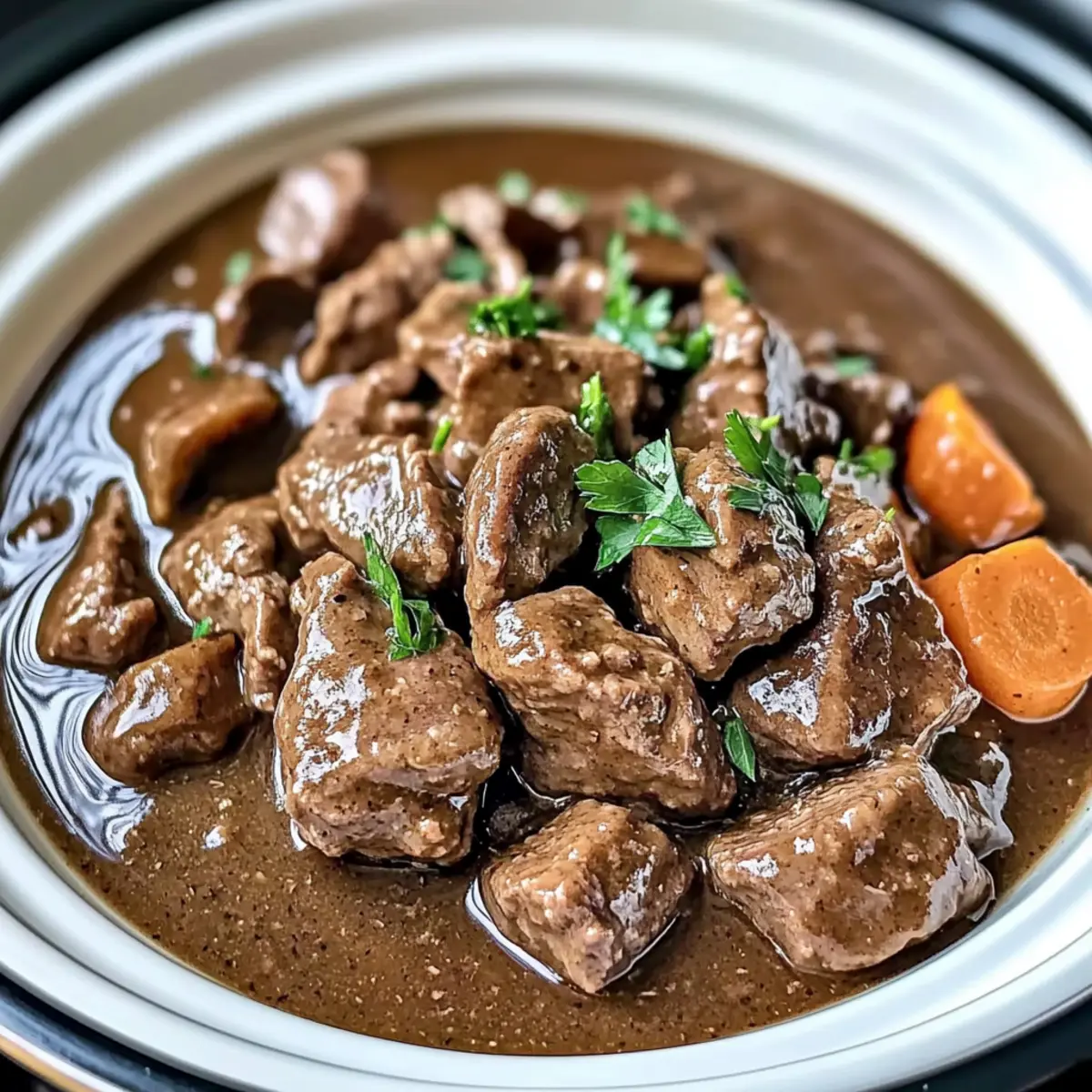 Schmortopf Rindfleischstücke mit Soße für Gemütliche Abende