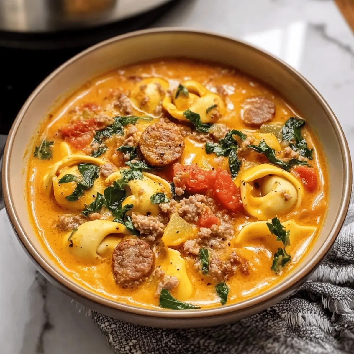 Butternut-Kürbis und Wurst Tortellini Suppe