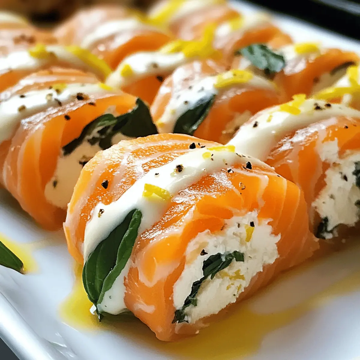 Lemon Basil Lachsrollen mit Ricotta Füllung