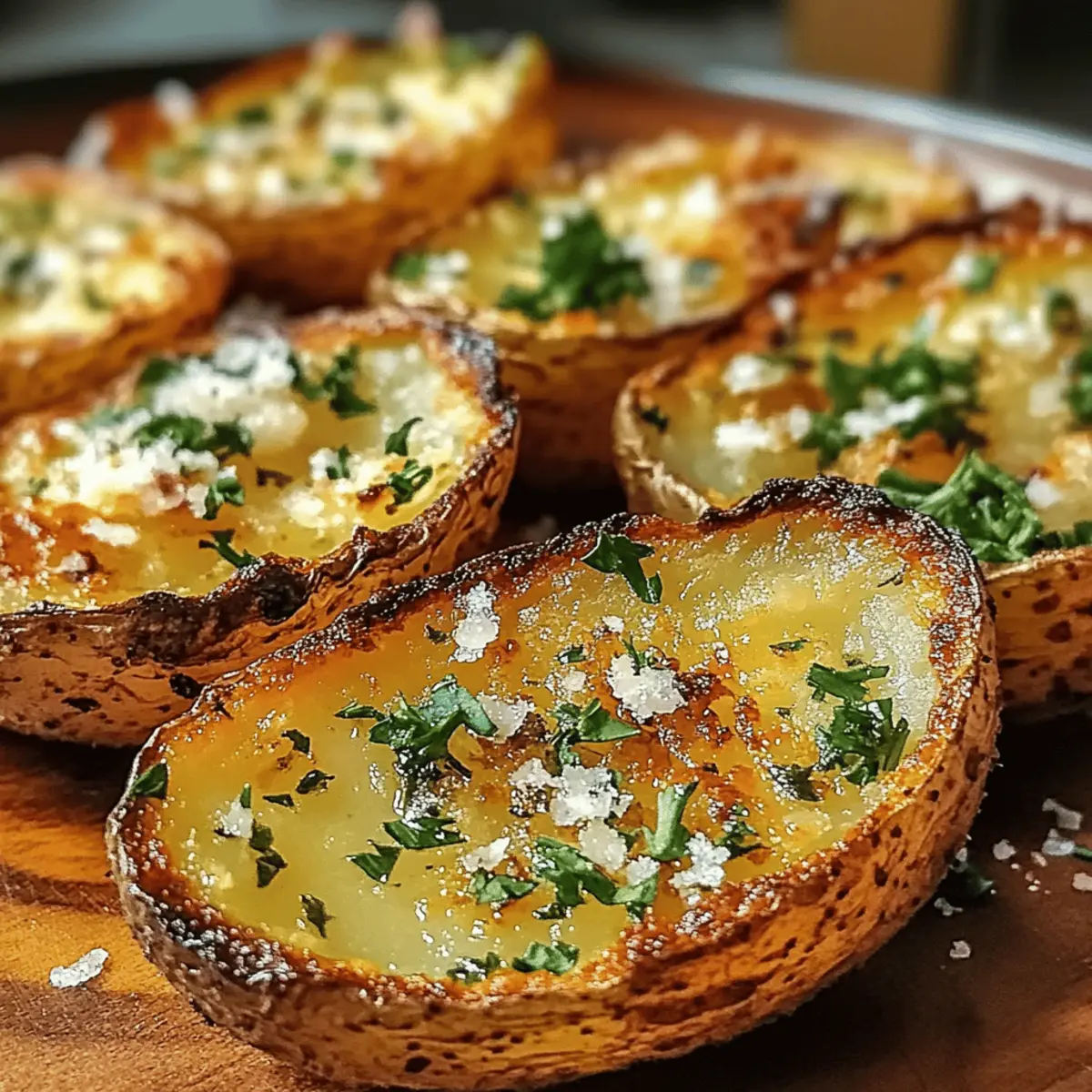 knusprige knoblauchkräuter kartoffelhälften