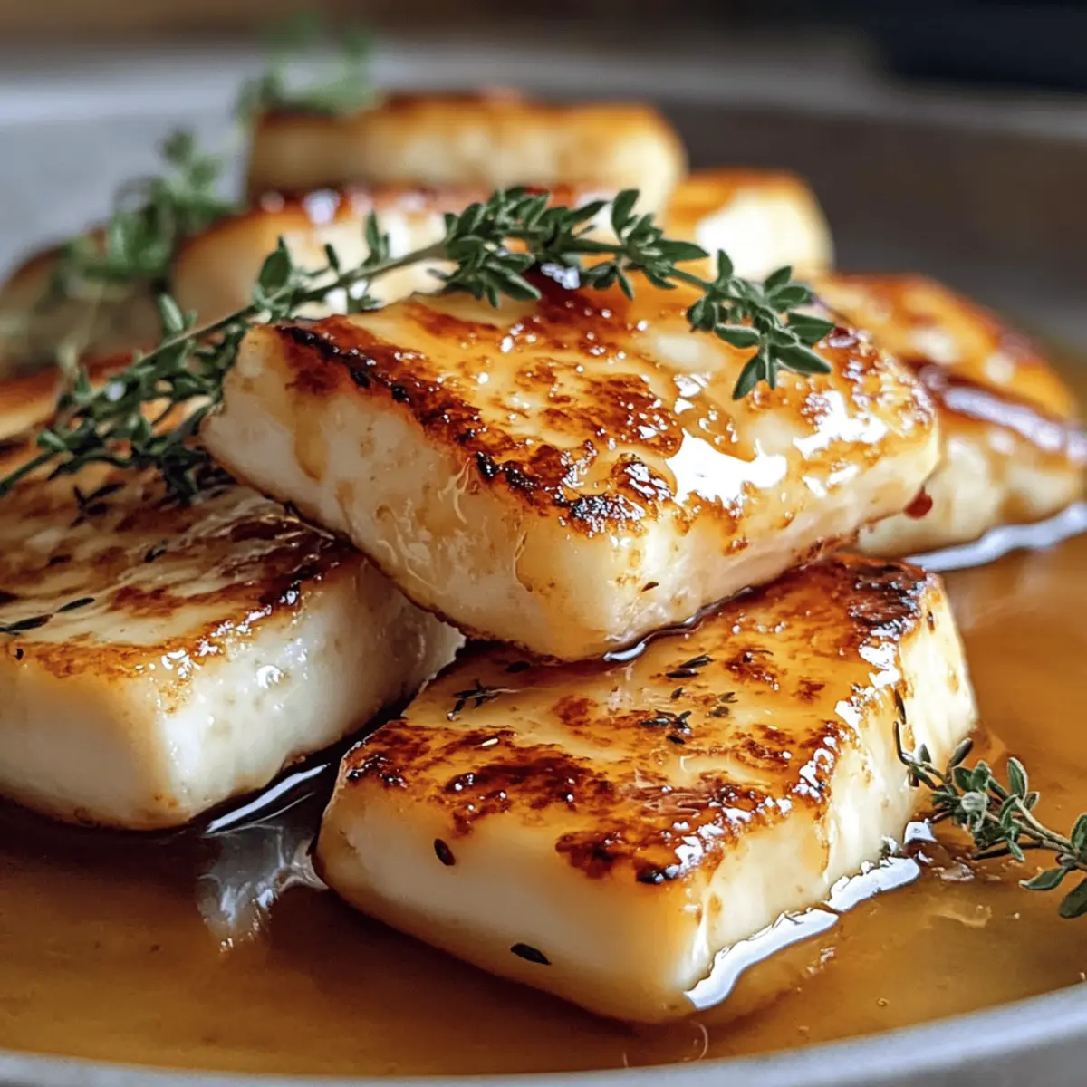 Goldene Halloumi mit Honig und Thymian
