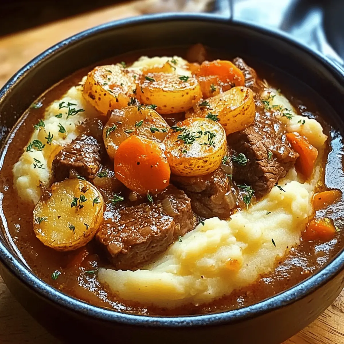 Herzhafter Rindereintopf mit Kartoffelkruste