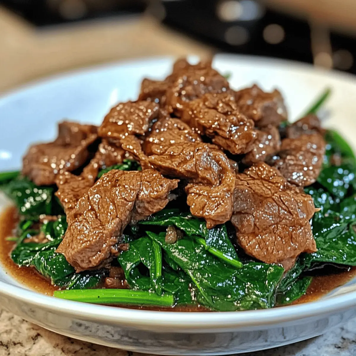 Schnelles Rindfleisch in Austernsauce mit Spinat