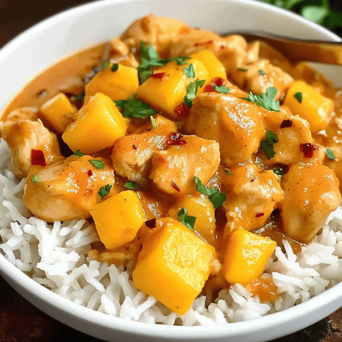 Langsame Mango-Hühnchen-Curry unter 500 Kalorien