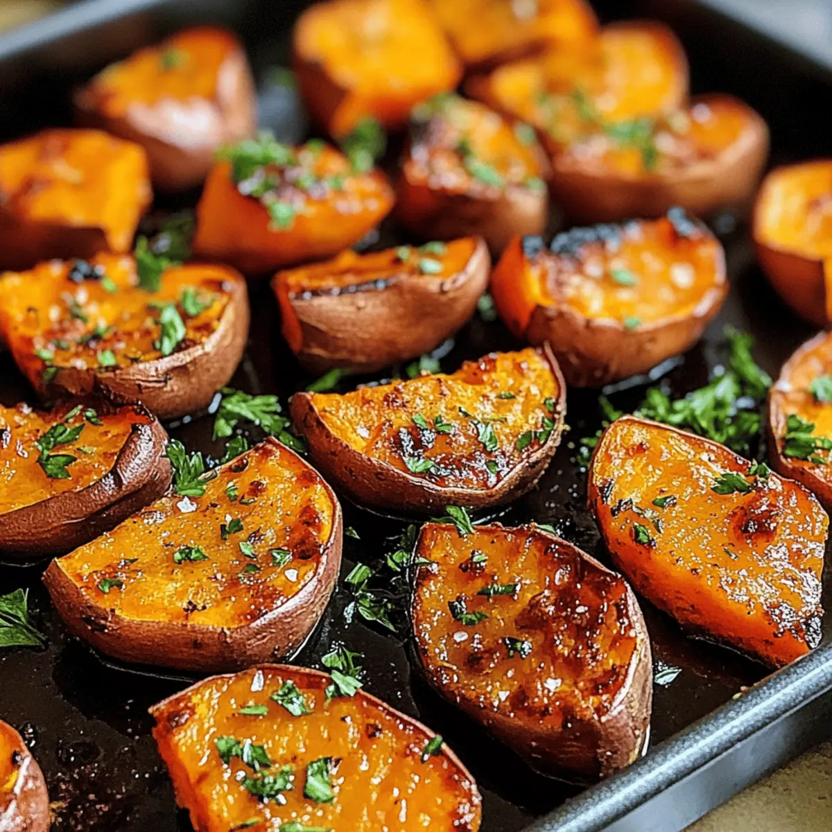 Der Ausgang: Knusprige Knoblauchbutter Süßkartoffeln