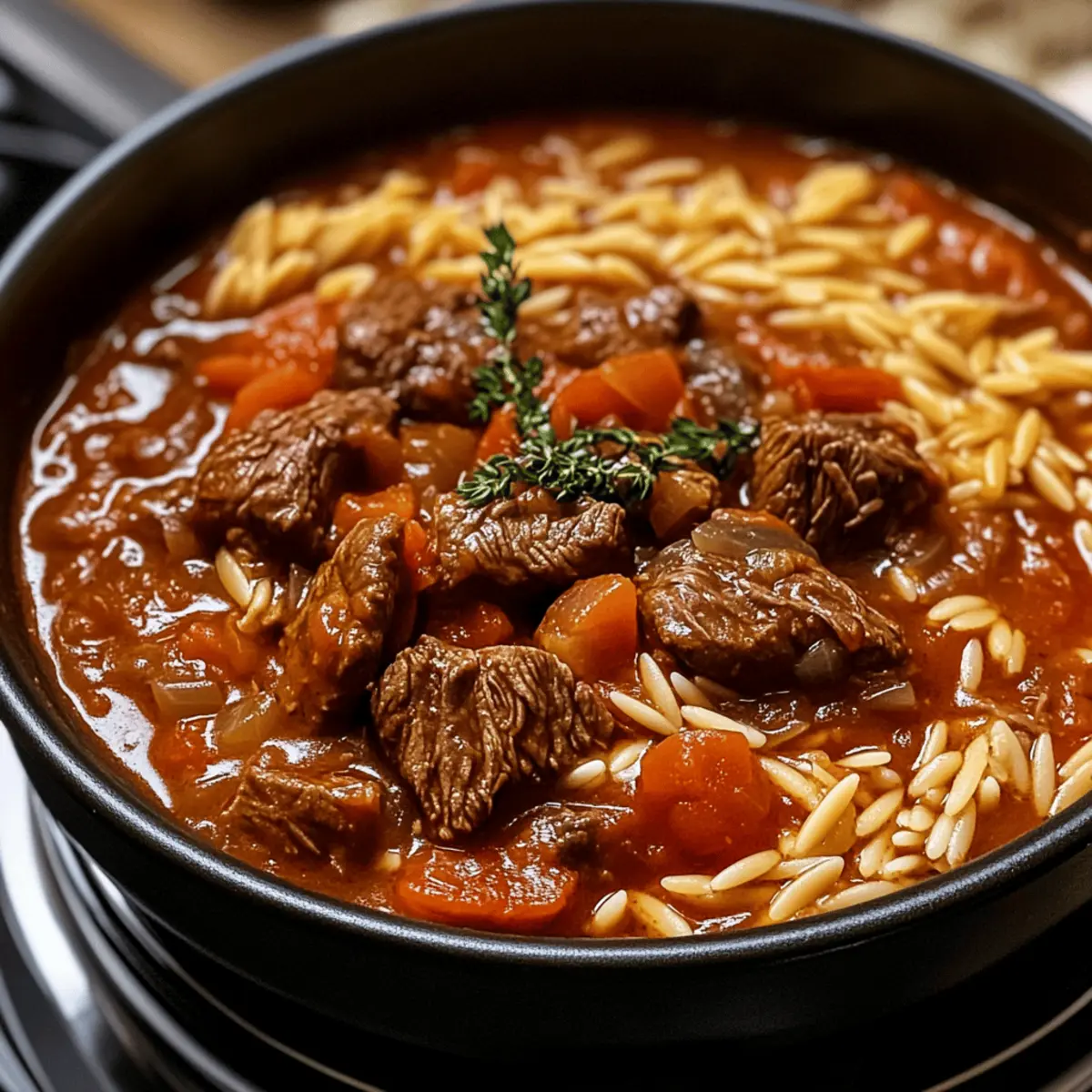 Griechisches Rindfleisch Giouvetsi mit Orzo