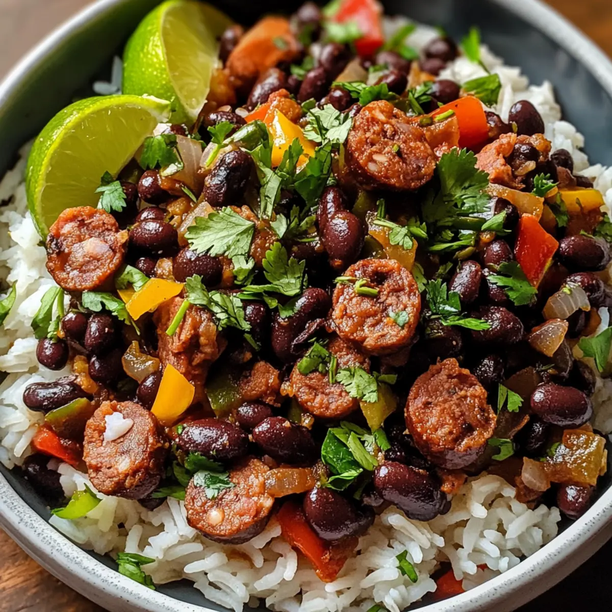 Schwarze Bohnen & Reis mit Rindswurst Genuss