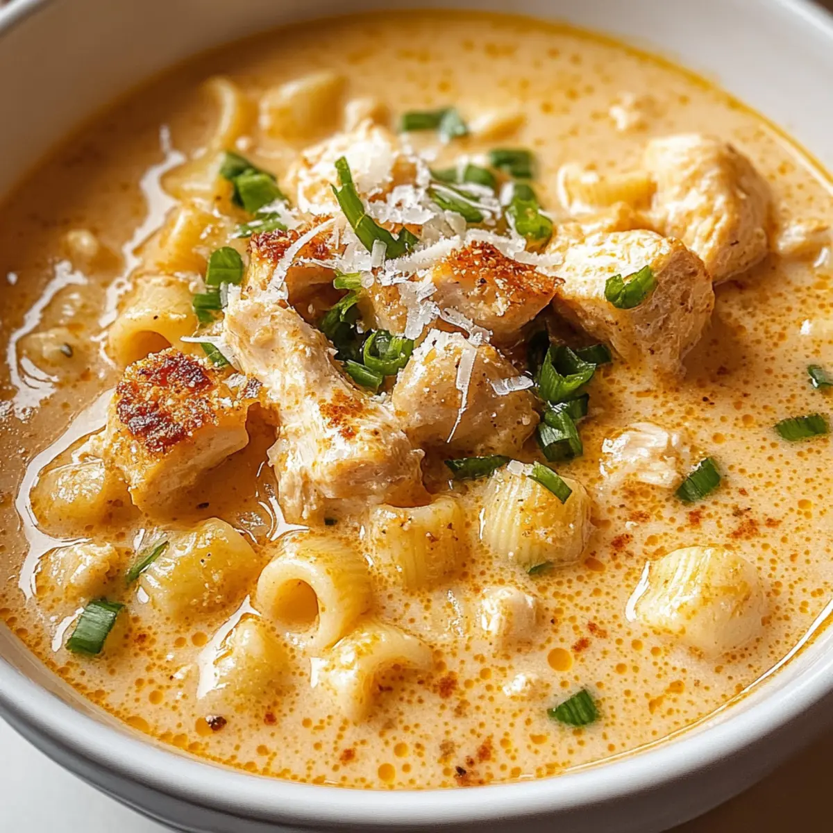 Cremige Cajun-Hühnchen-Pasta-Suppe für den Genuss