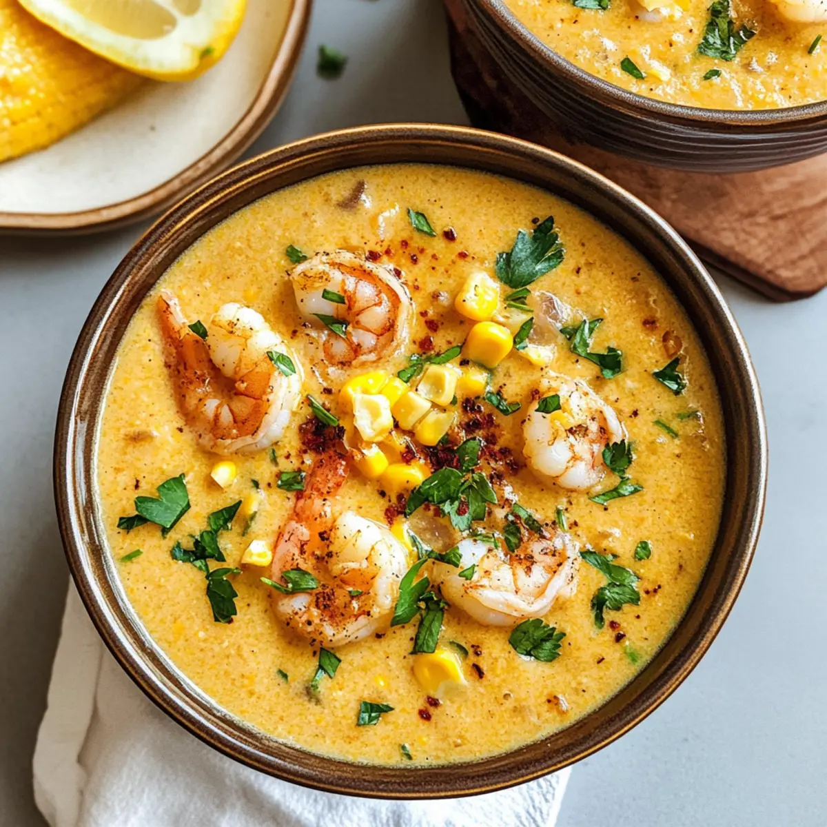 Cremige Cajun-Mais- und Garnelen-Bisque für Gemütlichkeit
