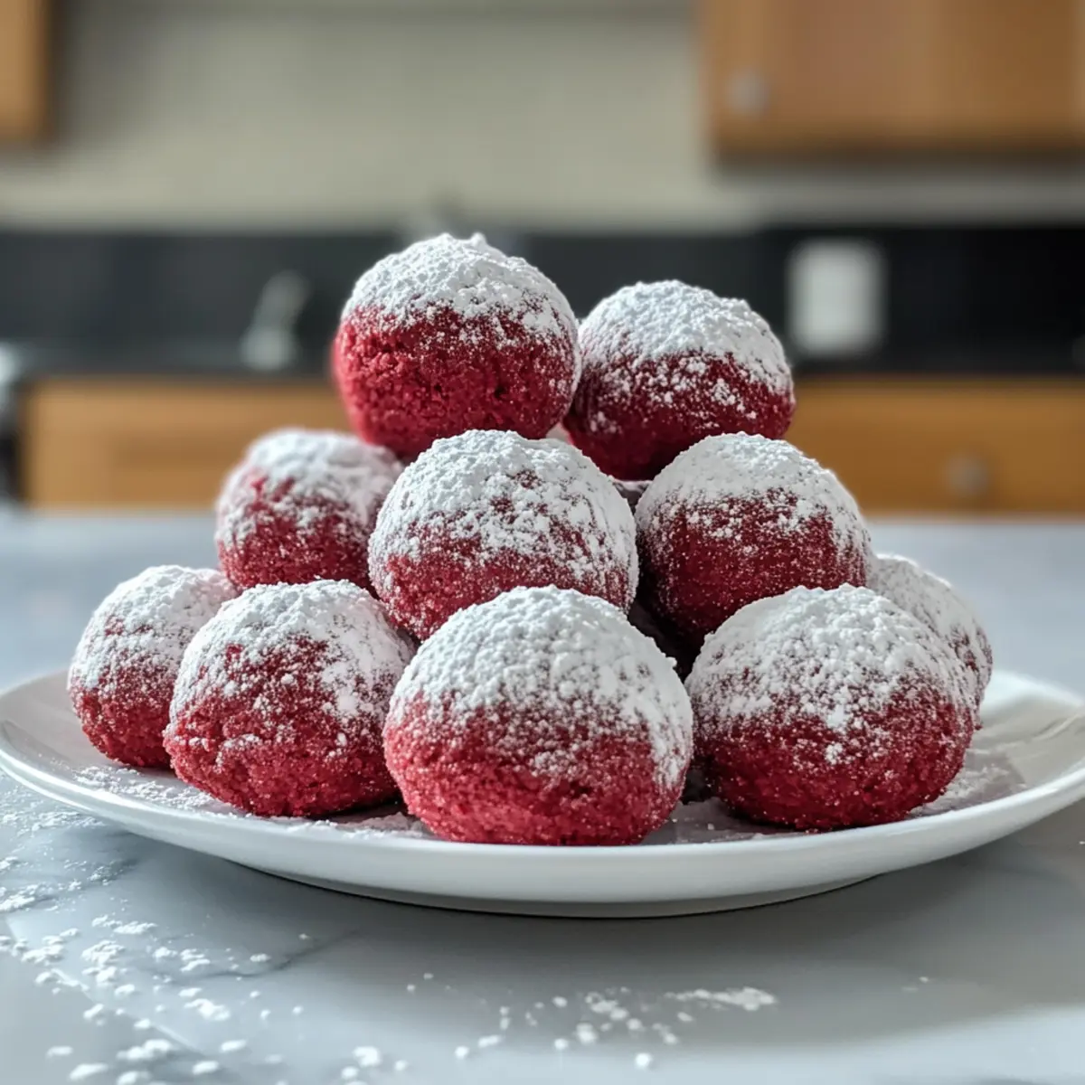 Rote Samtschneebälle für festliche Genussmomente