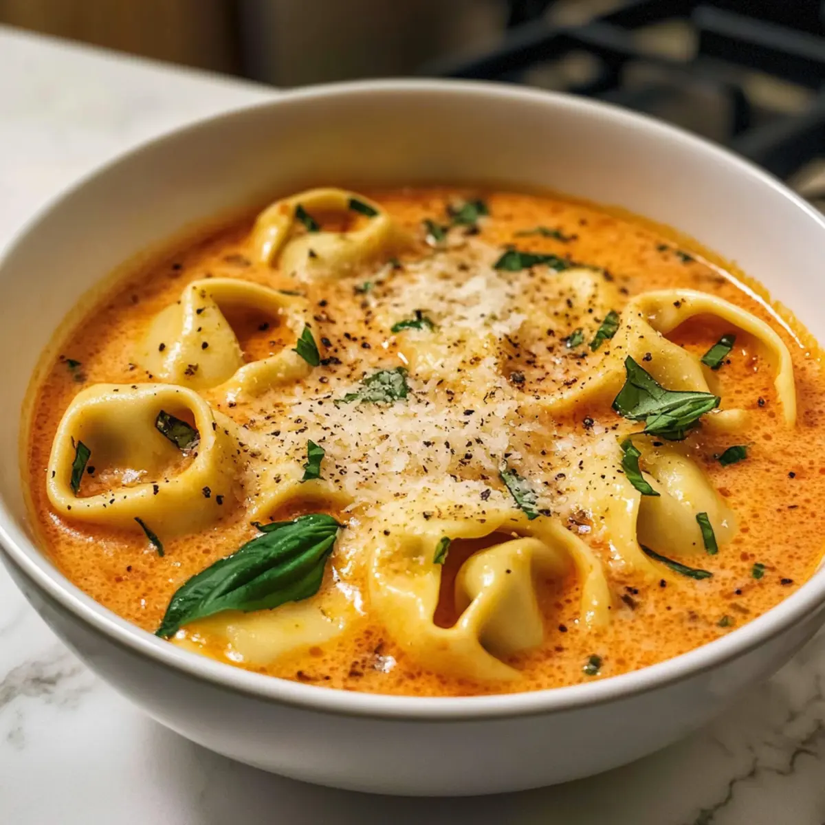 Käsige Tomaten-Tortellini-Suppe für Familienfreuden